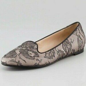 VALENTINO Garavani Caviar Crystal Lace Leather Italy Embellished Loafer Shoes